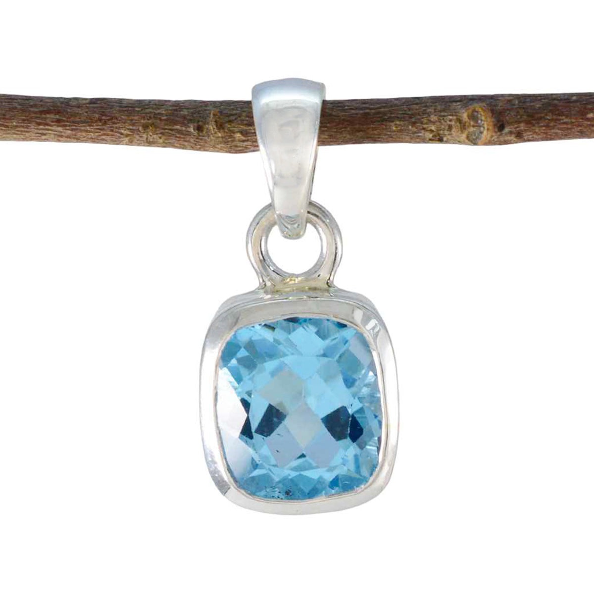 Blue Topaz Featherlight Mexican 92.5 Silver Solitaire Blue Pendant
