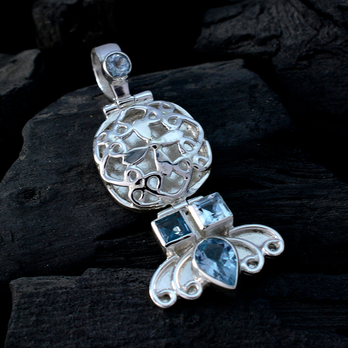 Blue Topaz Eye-catching Turkish Silver multiple Bianca Abstract Blue Pendant Jewelry