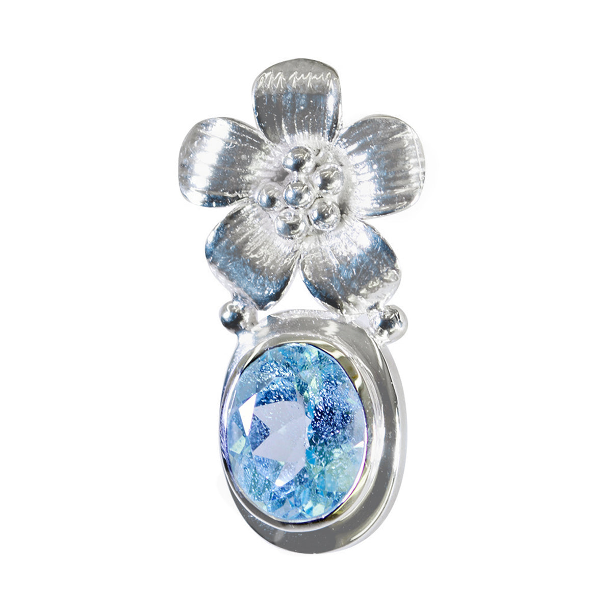 Blue Topaz Essential French 925 Silver Solitaire Blue Pendant