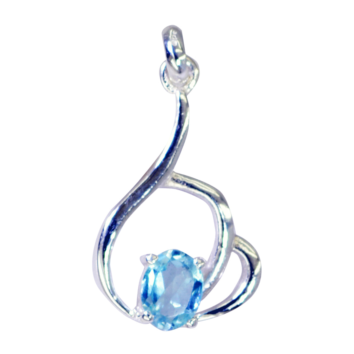 Blue Topaz Tiny Italian 92.5 Silver Solitaire Blue Pendant Image principale du produit