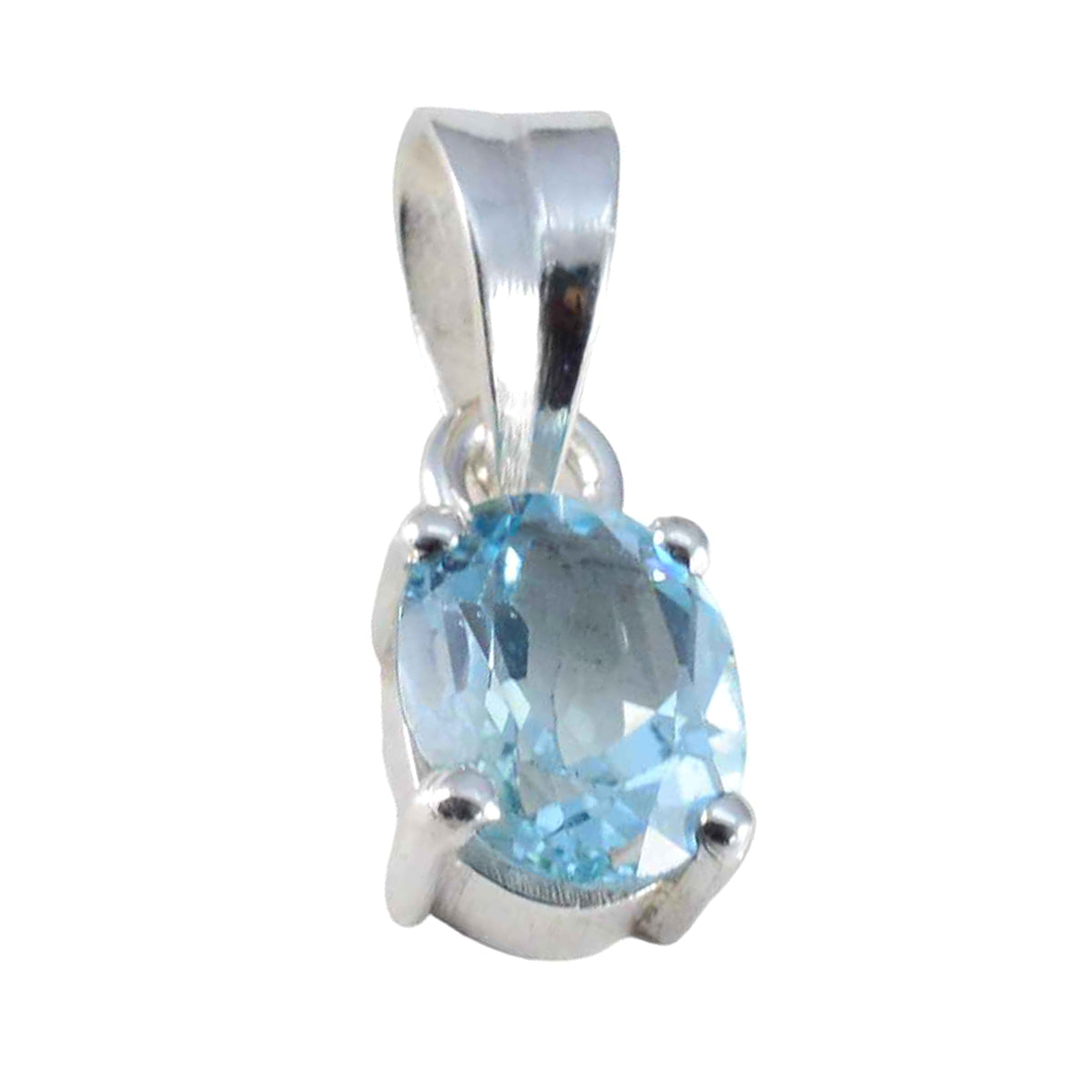 Blue Topaz Dainty Italian 925 Silver Solitaire Blue Pendant Hoofdafbeelding