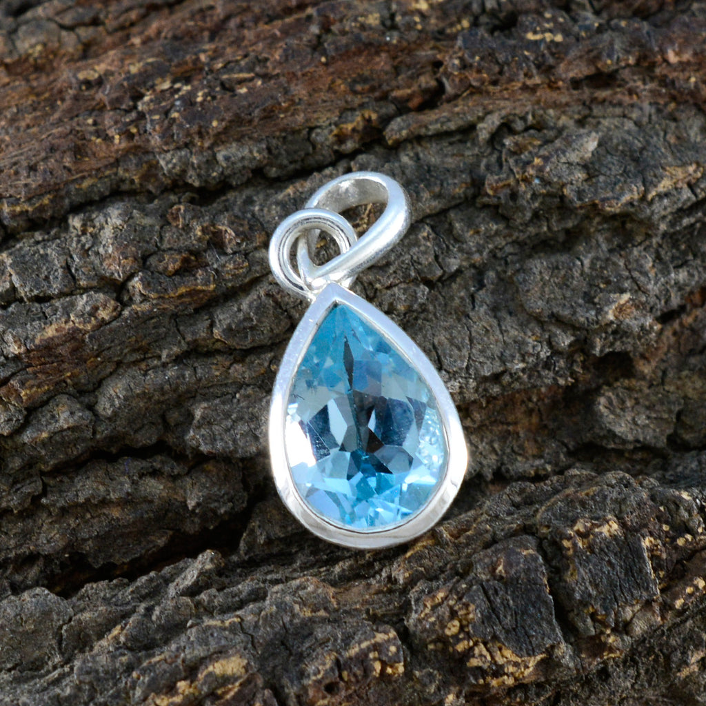 Blue Topaz Elegant Japanese 92.5 Silver Solitaire Naomi Signet Blue Pendant Jewellery