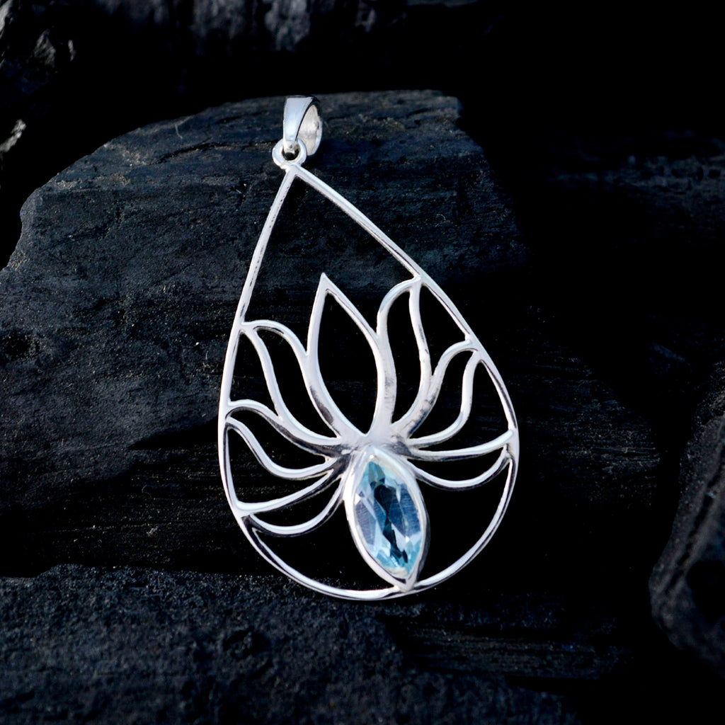 Blue Topaz Delicate German 92.5 Silver Solitaire Ella Rope-Wire Blue Pendant Jewellery