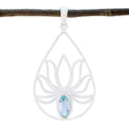 Blue Topaz Delicate German 92.5 Silver Solitaire Blue Pendant