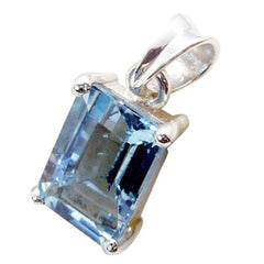 Blue Topaz Slim German Sterling Silver Solitaire Blue Pendant