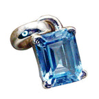 Blue Topaz Slim German Sterling Silver Solitaire Maya Glamorous Blue Pendant Jewellery