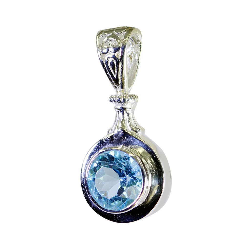 Blue Topaz Tiny German 92.5 Silver Solitaire Blue Pendant