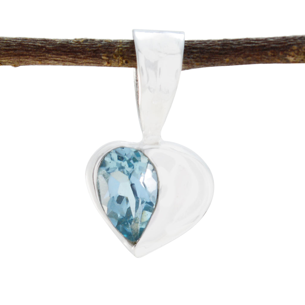 Blue Topaz Elegant Japanese Sterling Silver Solitaire Blue Pendant