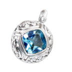 Blue Topaz Eye-catching Spanish 92.5 Silver Solitaire Rosa Bubble Blue Pendant Jewellery