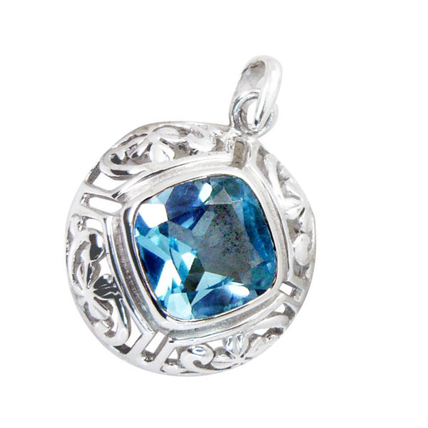 Blue Topaz Eye-catching Spanish 92.5 Silver Solitaire Rosa Bubble Blue Pendant Jewellery