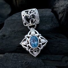 Blue Topaz Minimal French Silver Solitaire Sara Filigree Blue Pendant Jewelry