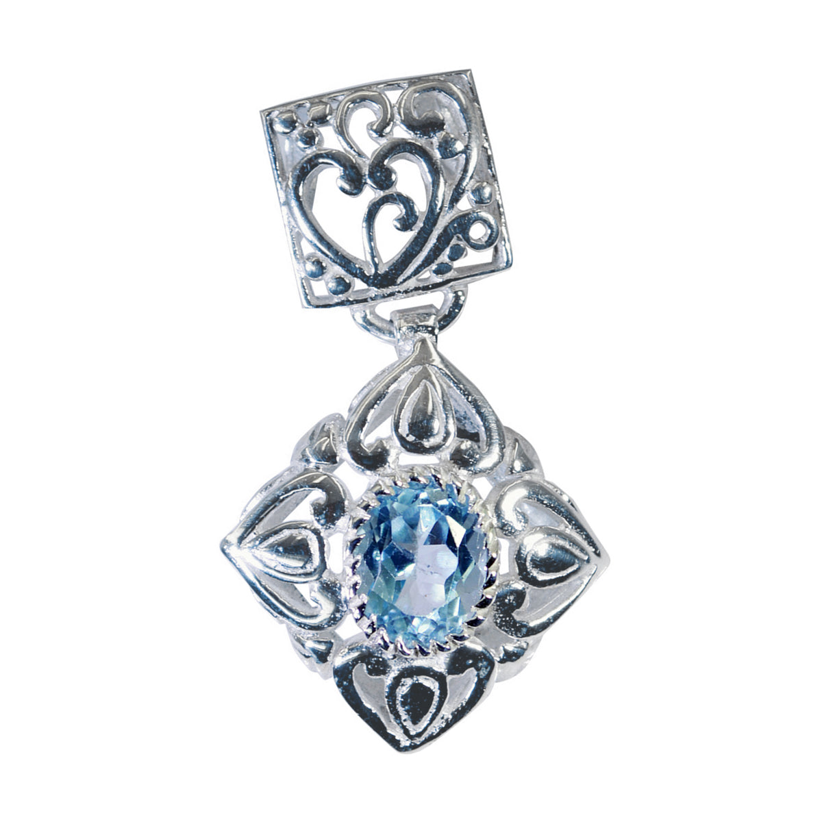 Blue Topaz Minimal French Silver Solitaire Blue Pendant Imagen principal del producto