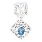 Blue Topaz Minimal French Silver Solitaire Sara Filigree Blue Pendant Jewelry
