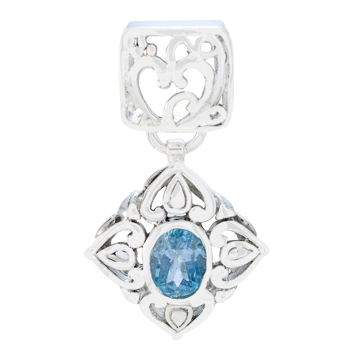 Blue Topaz Minimal French Silver Solitaire Sara Filigree Blue Pendant Jewelry