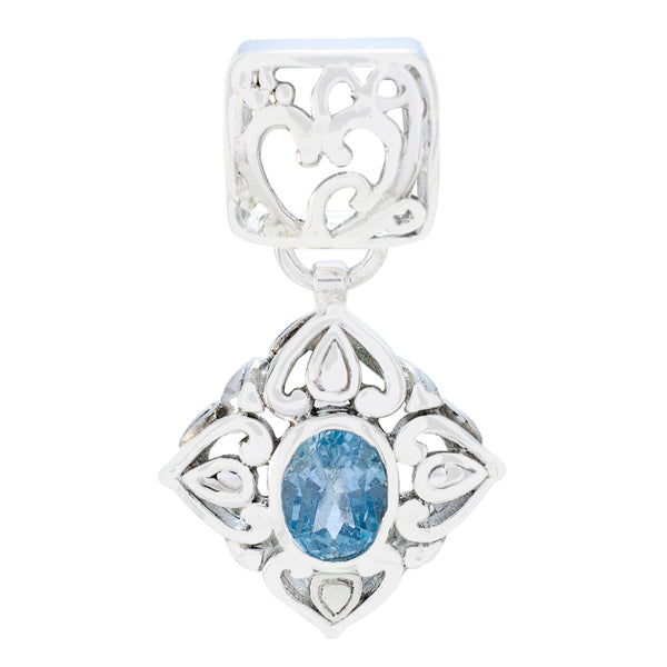 Blue Topaz Minimal French Silver Solitaire Sara Filigree Blue Pendant Jewelry