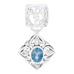 Blue Topaz Minimal French Silver Solitaire Sara Filigree Blue Pendant Jewelry