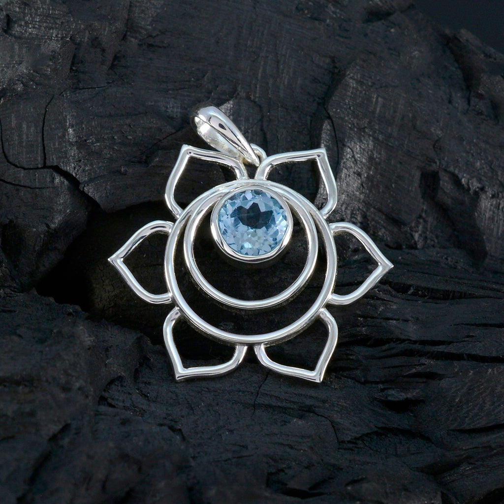 Blue Topaz Dainty Italian 925 Silver Solitaire Hanna Rope-Wire Blue Pendant Jewelry