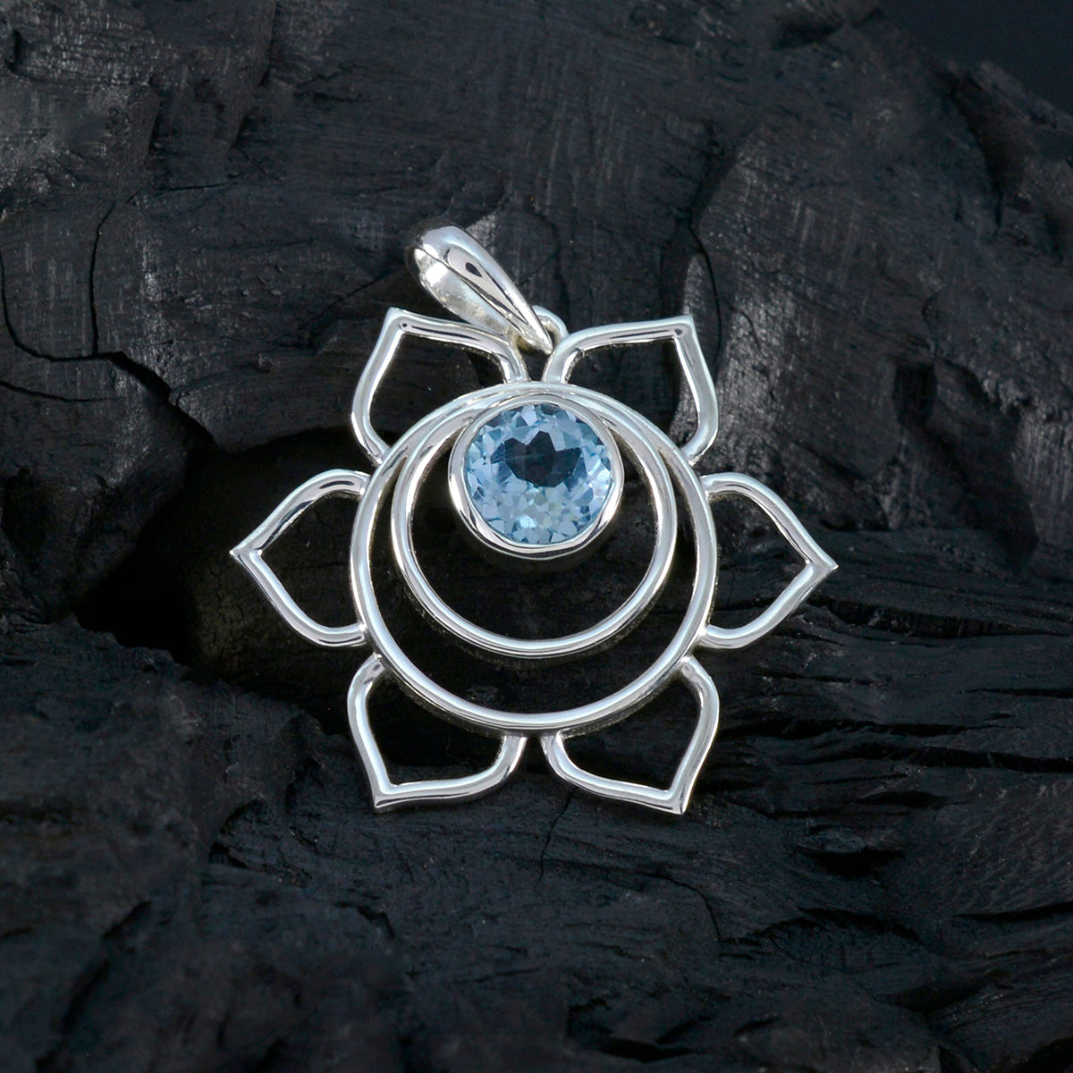 Blue Topaz Dainty Italian 925 Silver Solitaire Hanna Rope-Wire Blue Pendant Jewelry