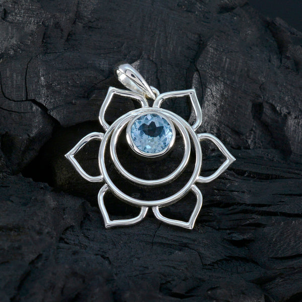 Blue Topaz Dainty Italian 925 Silver Solitaire Hanna Rope-Wire Blue Pendant Jewelry