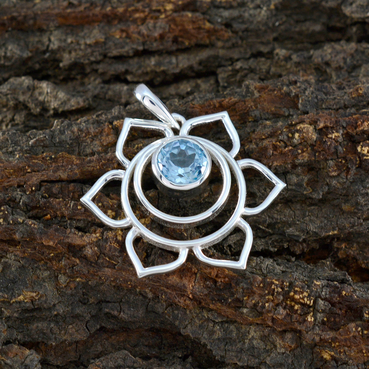 Blauwe topaas, sierlijke Italiaanse 925 zilveren solitaire Hanna touwdraad blauwe hanger sieraden Secundaire afbeelding