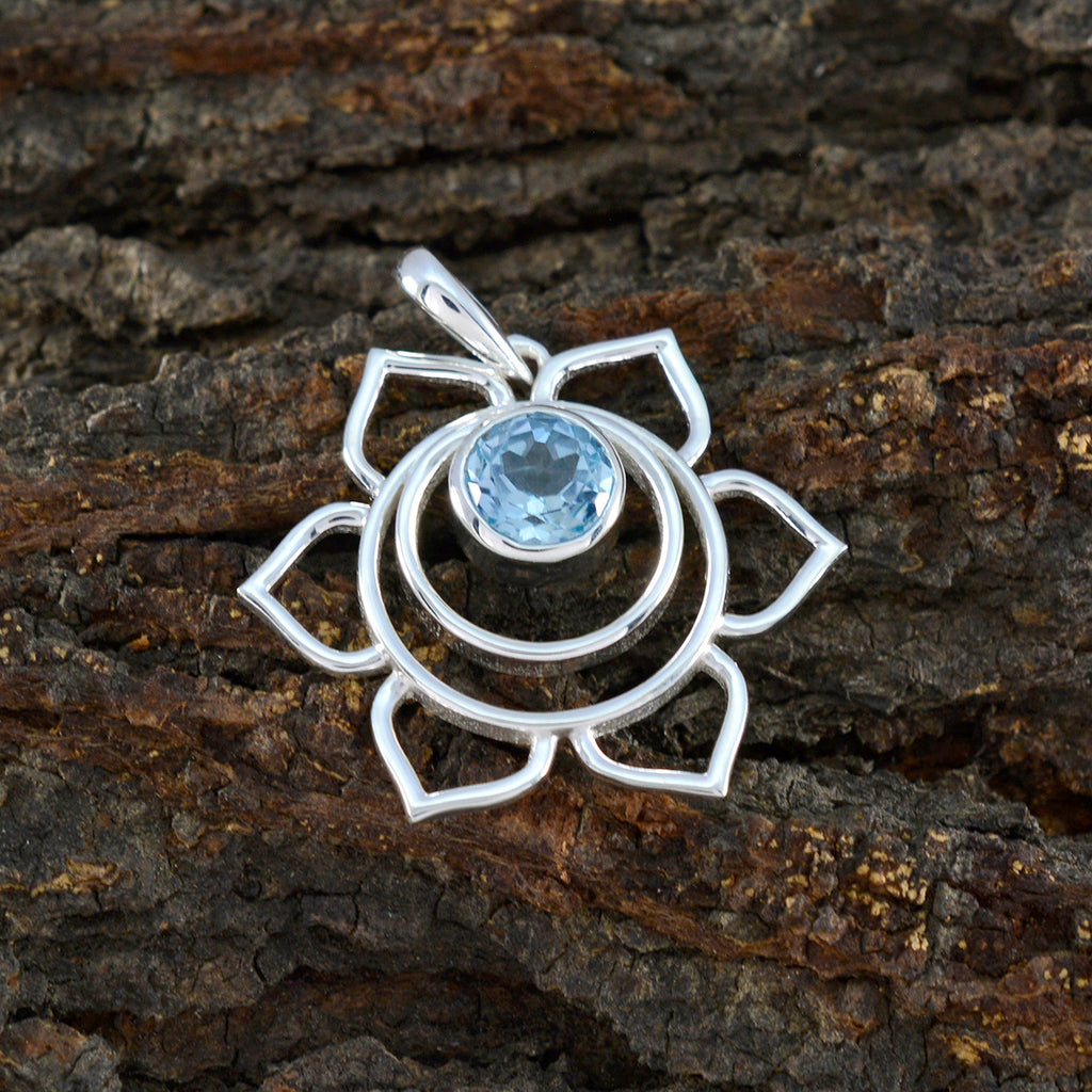 Blue Topaz Dainty Italian 925 Silver Solitaire Hanna Rope-Wire Blue Pendant Jewelry