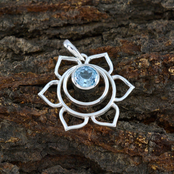 Blue Topaz Dainty Italian 925 Silver Solitaire Hanna Rope-Wire Blue Pendant Jewelry