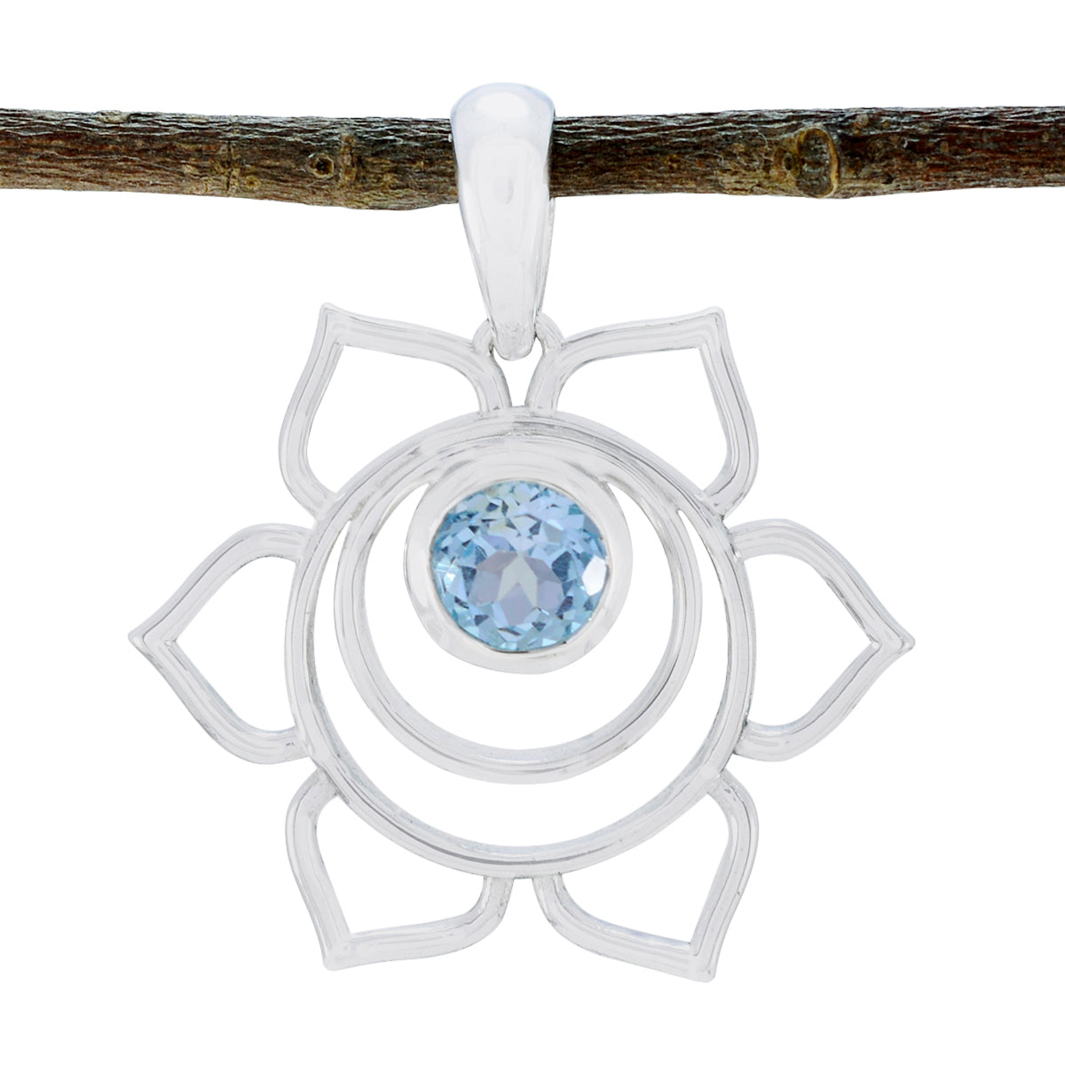 Blue Topaz Dainty Italian 925 Silver Solitaire Blue Pendant Hoofdafbeelding