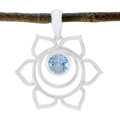 Blue Topaz Dainty Italian 925 Silver Solitaire Blue Pendant