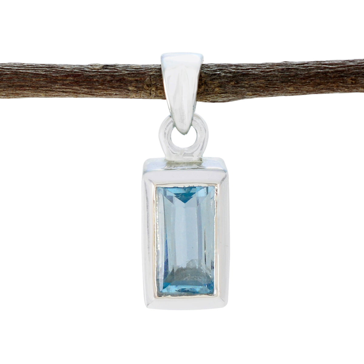 Blue Topaz Elegant Korean Sterling Silver Solitaire Blue Pendant
