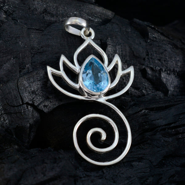 Blue Topaz Dainty German Silver Solitaire Clara Rope-Wire Blue Pendant Jewelry