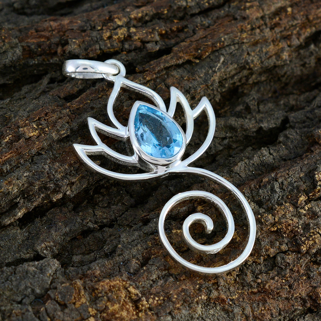 Blue Topaz Dainty German Silver Solitaire Clara Rope-Wire Blue Pendant Jewelry