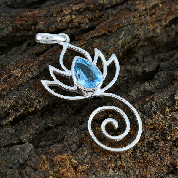 Blue Topaz Dainty German Silver Solitaire Clara Rope-Wire Blue Pendant Jewelry
