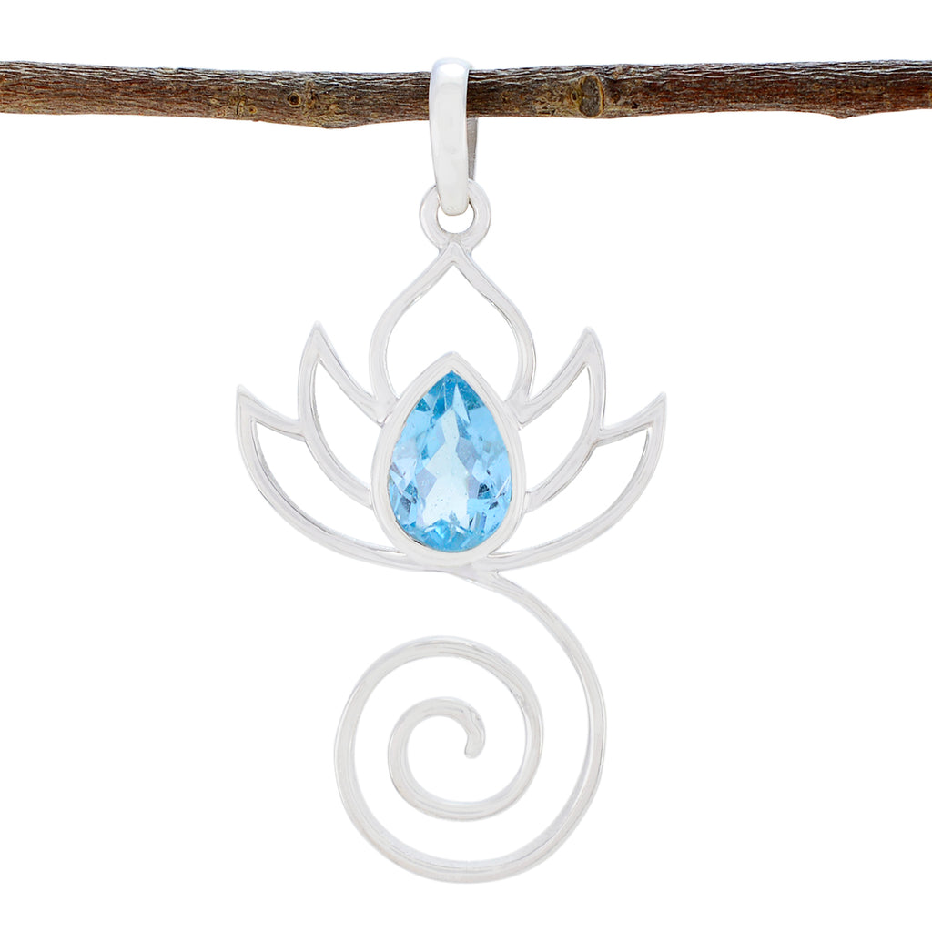 Blue Topaz Dainty German Silver Solitaire Blue Pendant