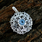 Blue Topaz Dainty German Silver Solitaire Nayara Vintage Blue Pendant Jewelry