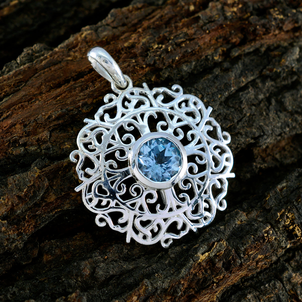 Blue Topaz Dainty German Silver Solitaire Nayara Vintage Blue Pendant Jewelry