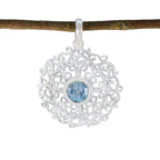 Blue Topaz Dainty German Silver Solitaire Blue Pendant