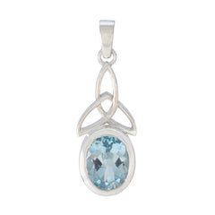 Blue Topaz Elegant Japanese 92.5 Silver Solitaire Blue Pendant