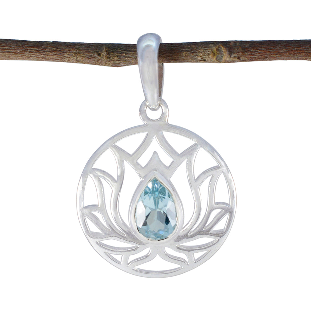 Blue Topaz Dainty French 92.5 Silver Solitaire Blue Pendant