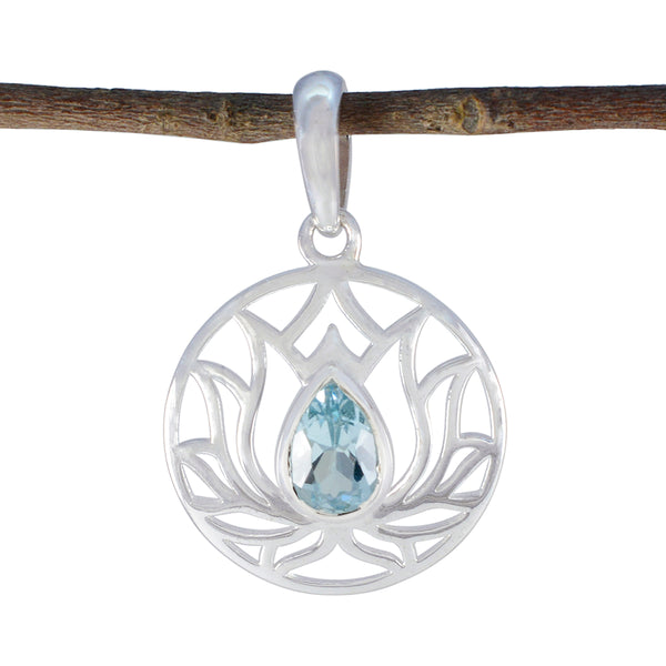 Blue Topaz Dainty French 92.5 Silver Solitaire Blue Pendant