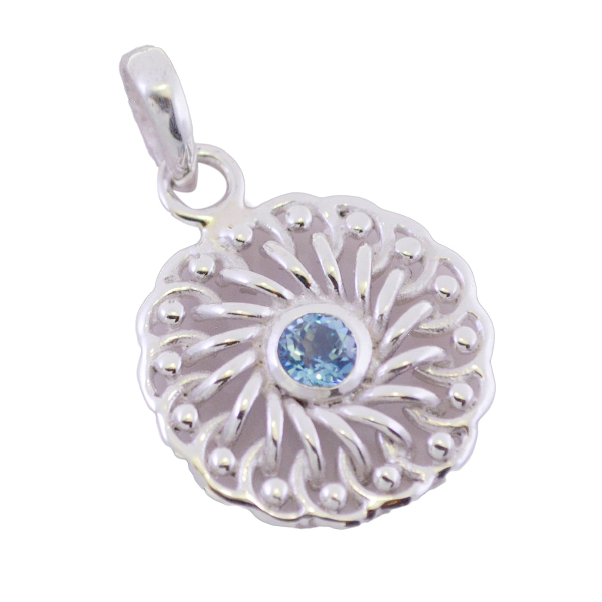 Blue Topaz Featherlight German Sterling Silver Solitaire Blue Pendant メイン画像