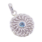 Blue Topaz Featherlight German Sterling Silver Solitaire Blue Pendant