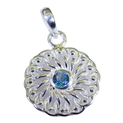 Blue Topaz Featherlight German Sterling Silver Solitaire Grace Art-Deco Blue Pendant Jewellery