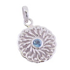 Blue Topaz Featherlight German Sterling Silver Solitaire Grace Art-Deco Blue Pendant Jewellery