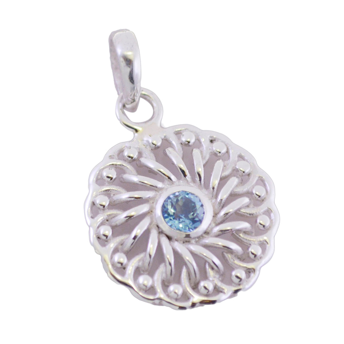 Blue Topaz Featherlight German Sterling Silver Solitaire Grace Art-Deco Blue Pendant Jewellery