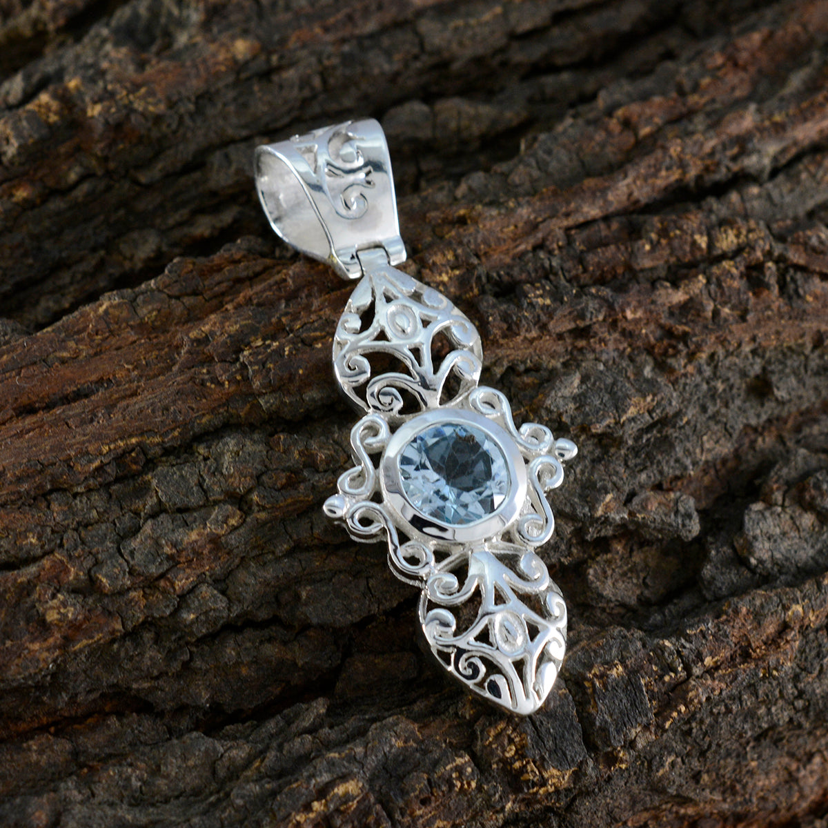 Blauer Topas, winziger spanischer 92,5er Silber-Solitär, Isabella, antik, blauer Anhänger, Schmuck Zweitbild