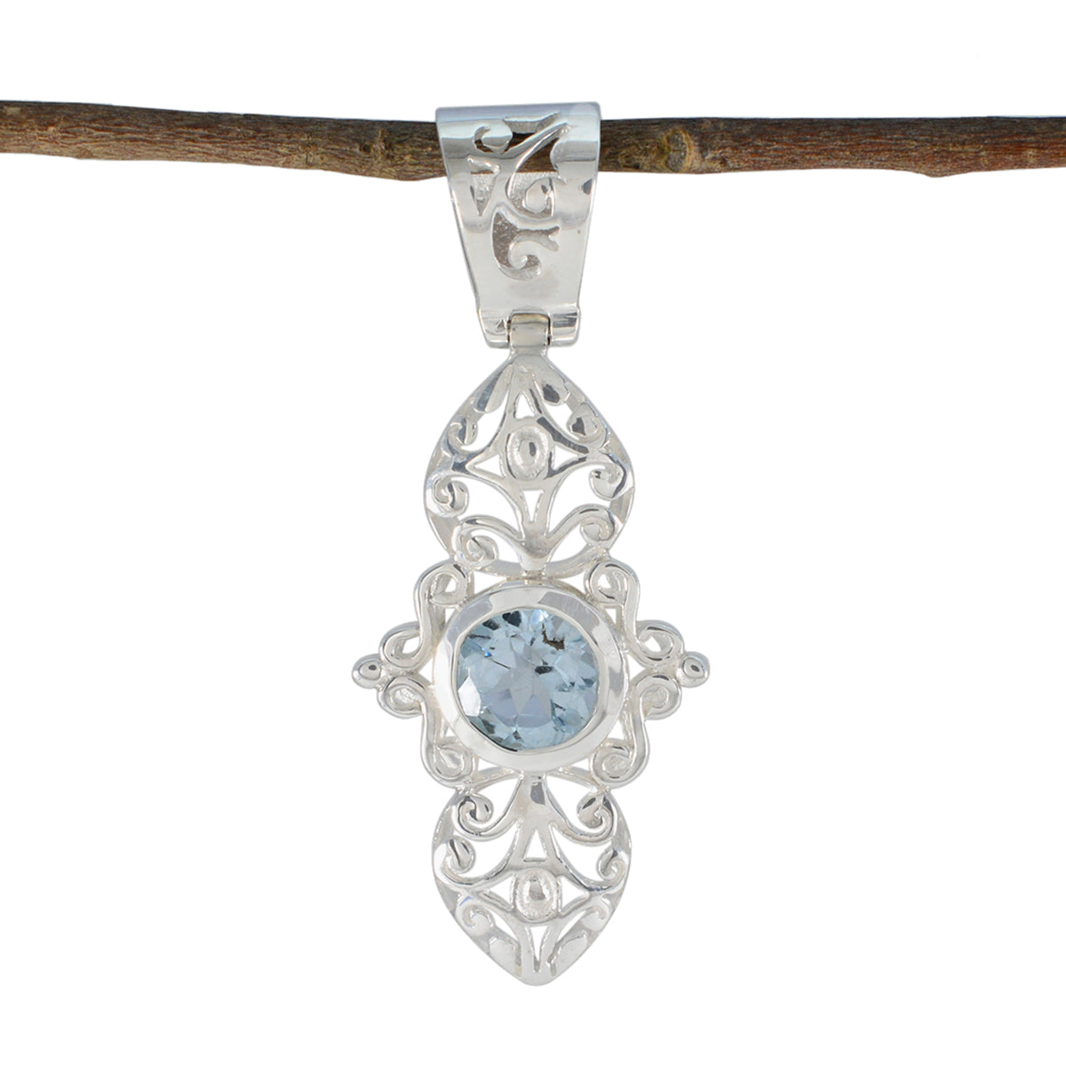 Blue Topaz Tiny Spanish 92.5 Silver Solitaire Blue Pendant