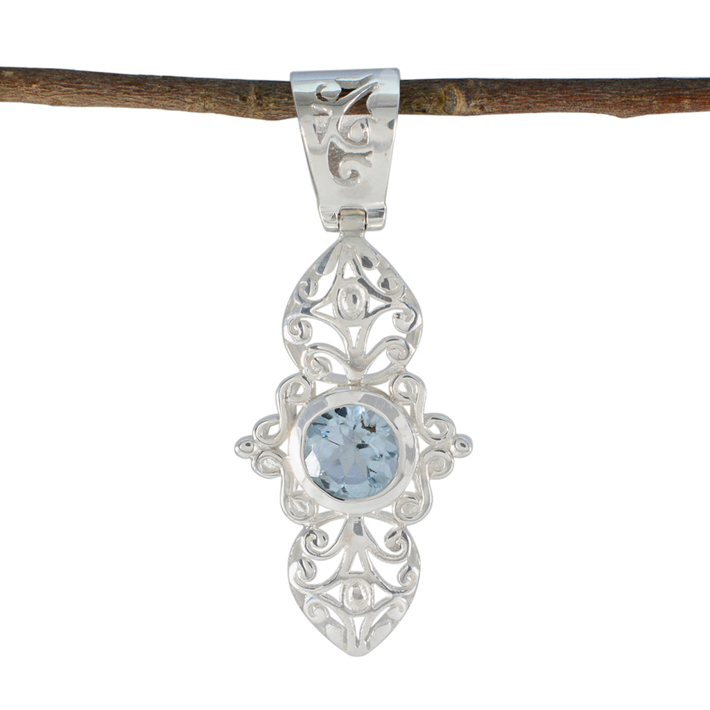 Blue Topaz Tiny Spanish 92.5 Silver Solitaire Blue Pendant