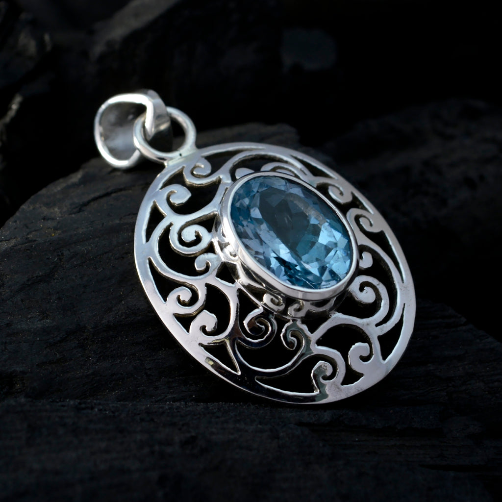 Blue Topaz Mid-weight Spanish 92.5 Silver Solitaire Leah Geometric Blue Pendant Jewellery
