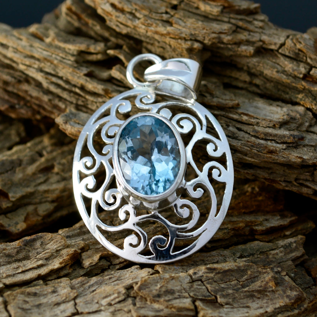 Blue Topaz Mid-weight Spanish 92.5 Silver Solitaire Leah Geometric Blue Pendant Jewellery