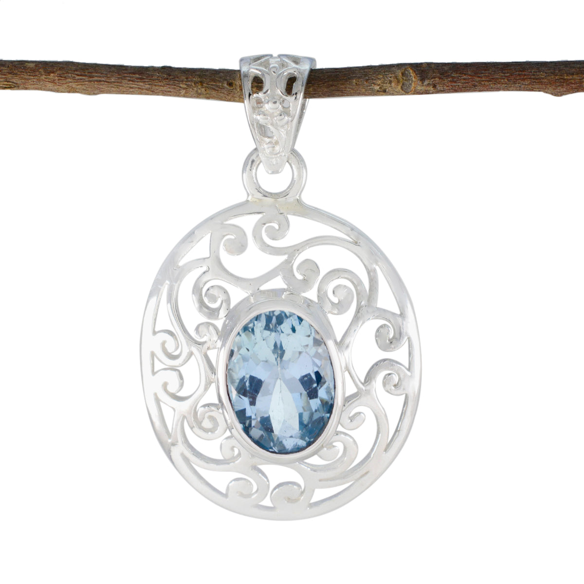 Blue Topaz Mid-weight Spanish 92.5 Silver Solitaire Blue Pendant Immagine principale del prodotto